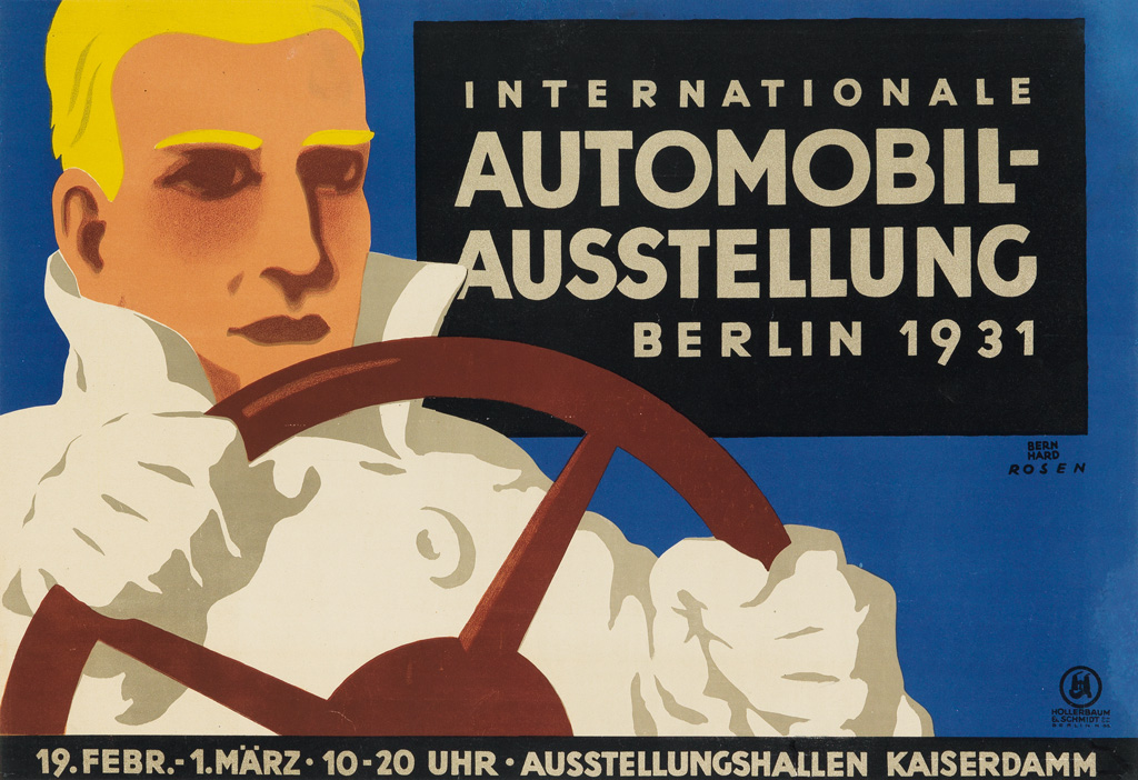 LUCIAN BERNHARD (1883-1972) & FRITZ ROSEN (1890-1980). INTERNATIONALE AUTOMOBIL - AUSSTELLUNG. 1931. 15x23 inches, 40x58 cm. Hollerbaum